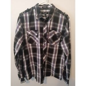 Eighty Eight Platinum Mens Large Black Purple Plaid Button Down Shirt Cotton L